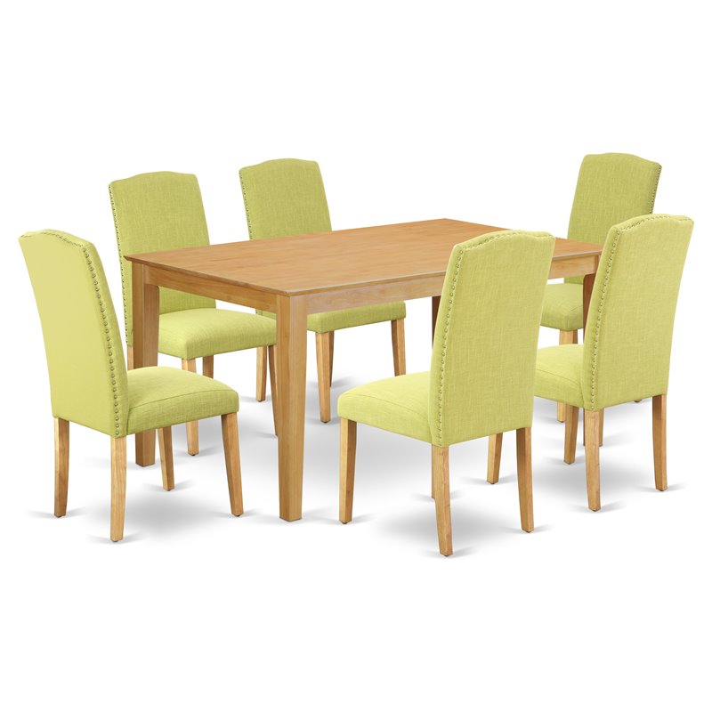 East West Furniture Capri 7-piece Wood Dining Set in Oak/Limelight