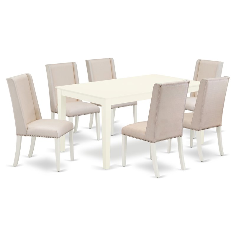 East West Furniture Capri 7-piece Wood Dinette Set in Linen White