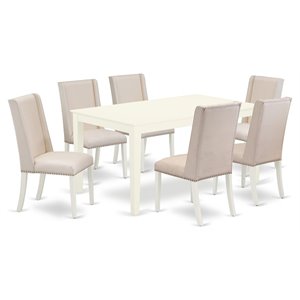 East West Furniture Capri 7-piece Wood Dinette Set in Linen White