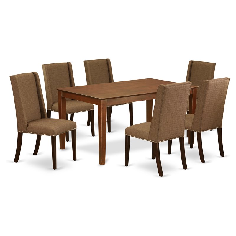 East West Furniture Capri 7-piece Wood Dining Table Set in Mahogany