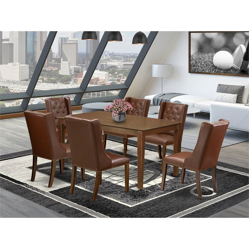 East West Furniture Capri 7-piece Wood Dining Room Set in Mahogany