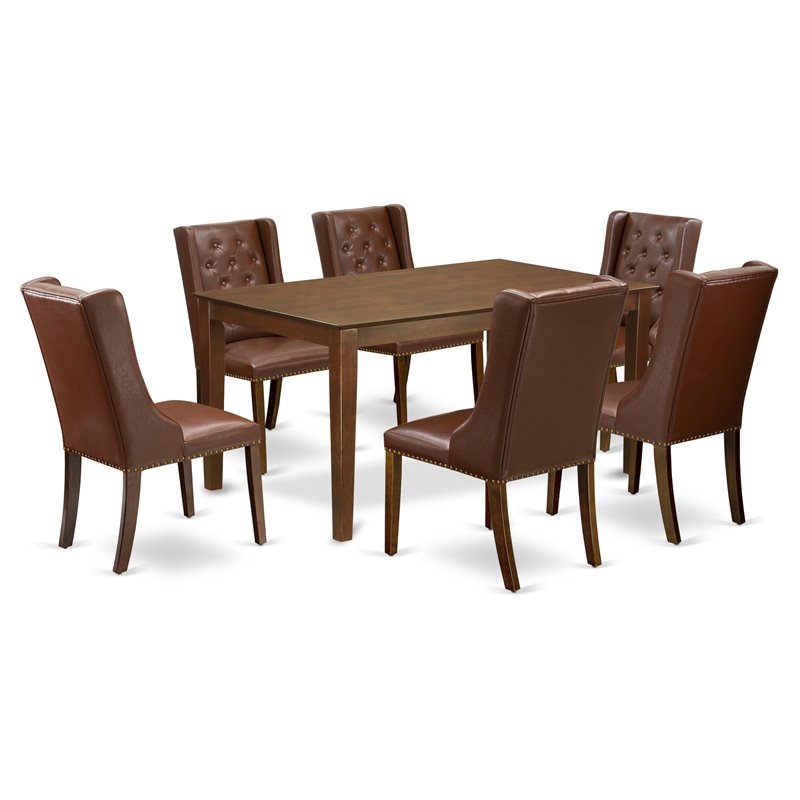 East West Furniture Capri 7-piece Wood Dining Room Set in Mahogany