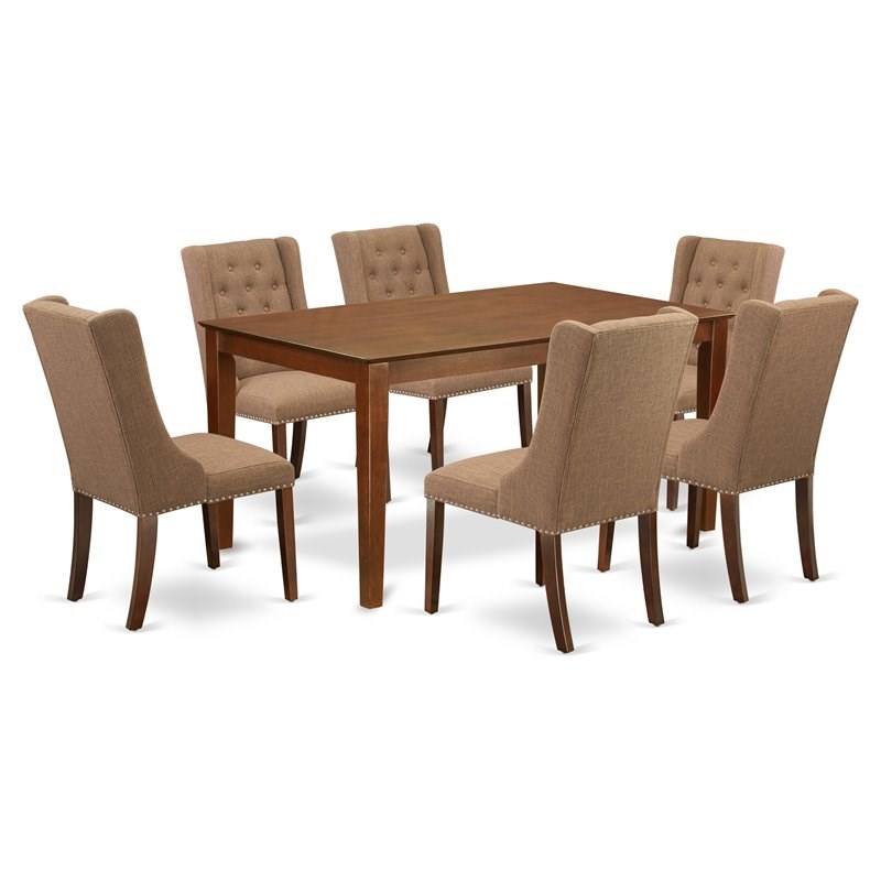 East West Furniture Capri 7-piece Wood Dining Room Table Set in Mahogany