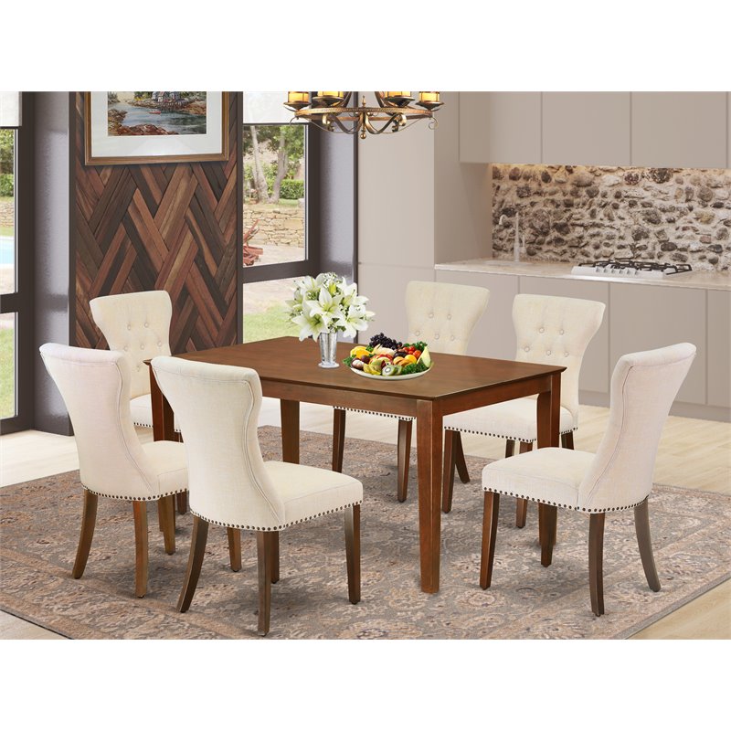 East West Furniture Capri 7-piece Wood Dining Set in Mahogany