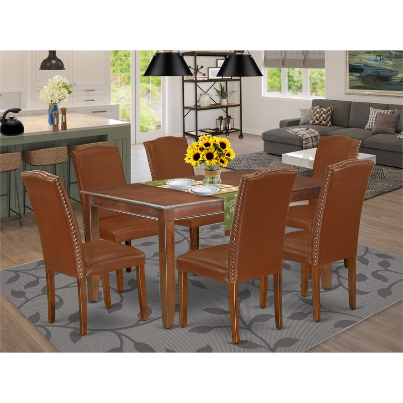 East West Furniture Dudley 7-piece Wood Dining Set in Mahogany/Brown