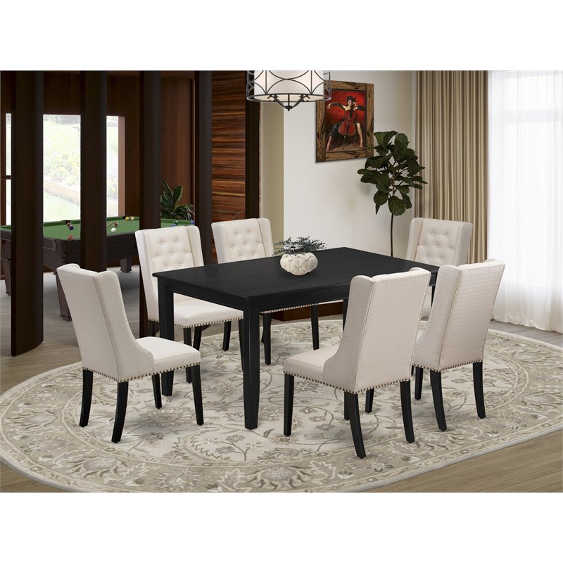East West Furniture Dudley 7-piece Wood Dining Set in Black/Cream