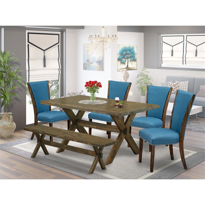 East West Furniture X-Style 6-piece Dining Set with Cushion Chairs in Brown
