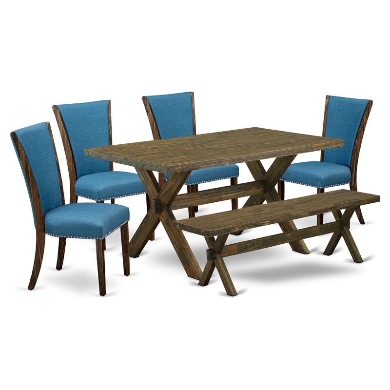 East West Furniture X-Style 6-piece Dining Set with Cushion Chairs in Brown