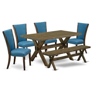 East West Furniture X-Style 6-piece Dining Set with Cushion Chairs in Brown