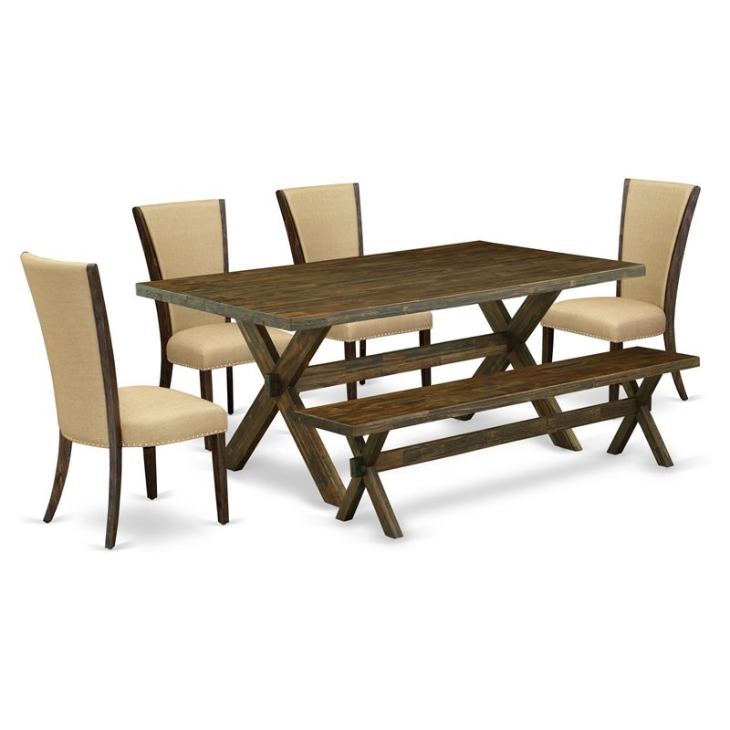 East West Furniture X-Style 6-piece Dining Set with High Back in Jacobean Brown