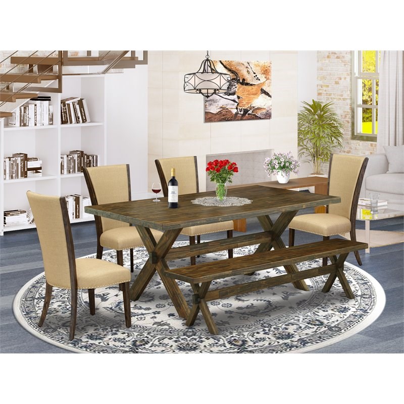 East West Furniture X-Style 6-piece Dining Set with High Back in Jacobean Brown