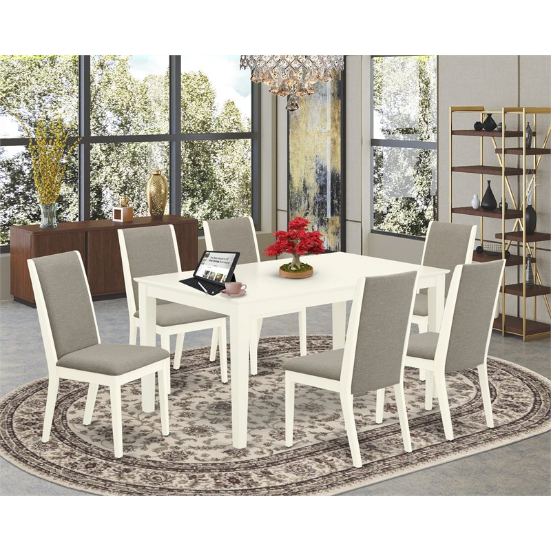 East West Furniture Capri 7-piece Wood Dining Room Set in Linen White