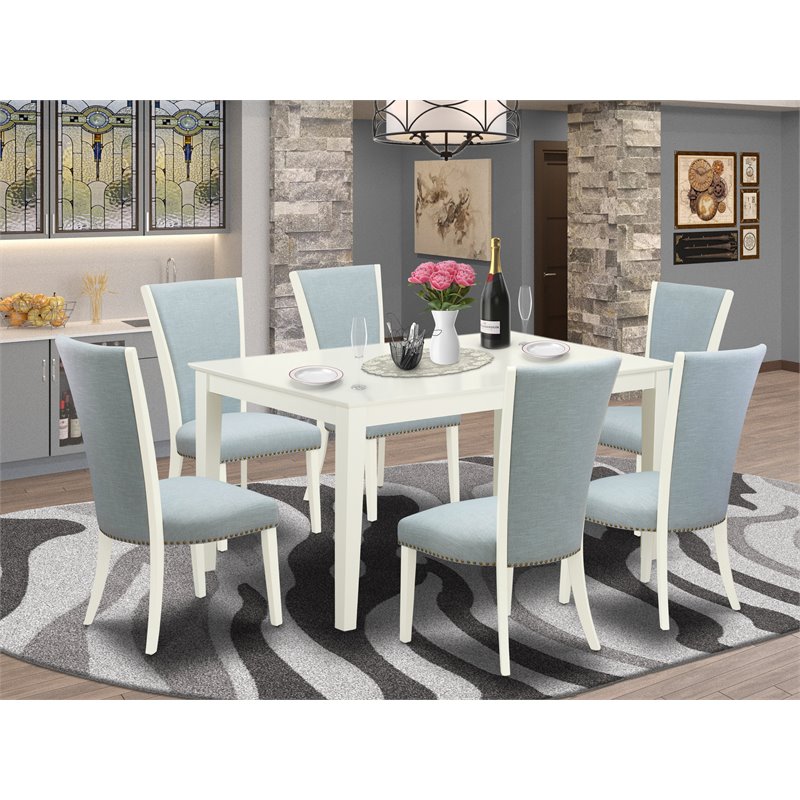 East West Furniture Capri 7-piece Wood Dining Set in Linen White