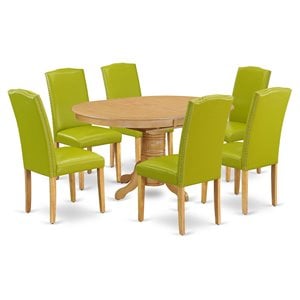 East West Furniture Avon 7-piece Wood Dining Set in Oak/Autumn Green