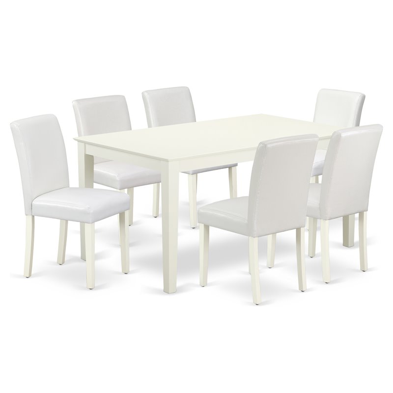 East West Furniture Capri 7-piece Wood Dining Set with Leather Seat in White