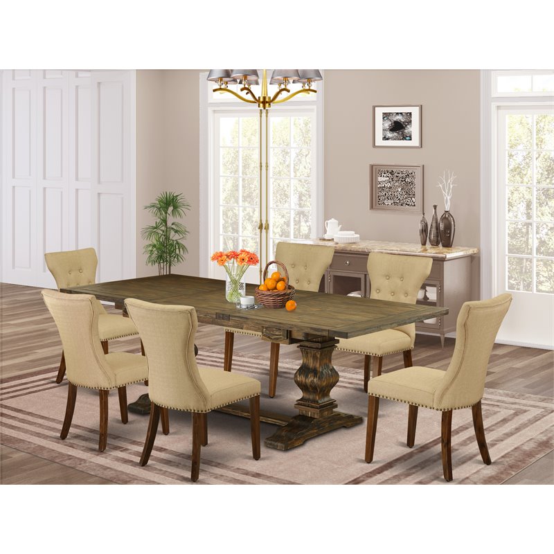 East West Furniture Lassale 7-piece Wood Dining Table Set in Jacobean Brown