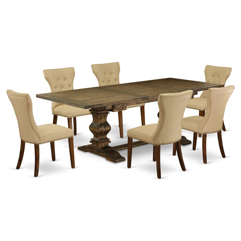 East West Furniture Lassale 7-piece Wood Dining Table Set in Jacobean Brown