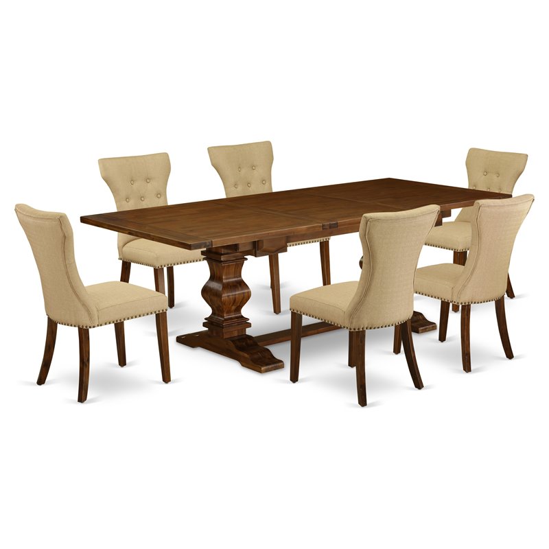 East West Furniture Lassale 7-piece Wood Dining Room Set in Walnut