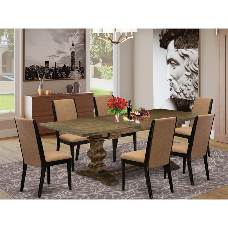 East West Furniture Lassale 7-piece Wood Dining Room Set in Jacobean Brown