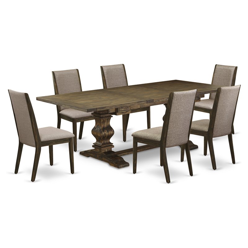 East West Furniture Lassale 7-piece Wood Dining Table and Chair Set in Brown