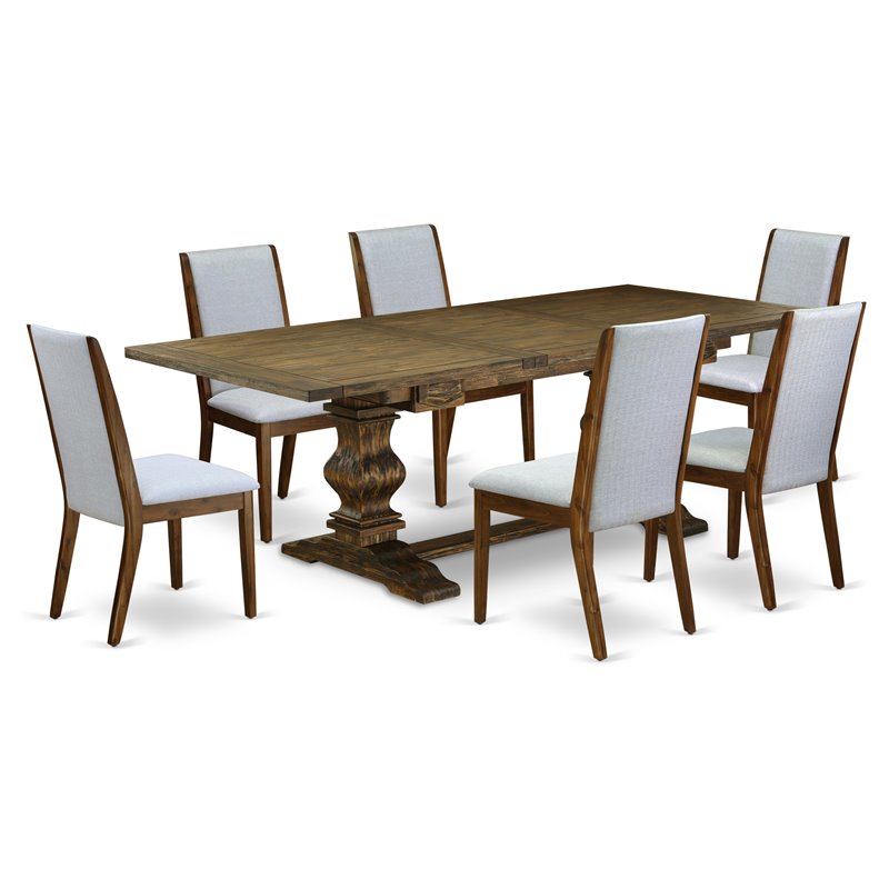 East West Furniture Lassale 7-piece Wood Dining Table and Chairs in Brown