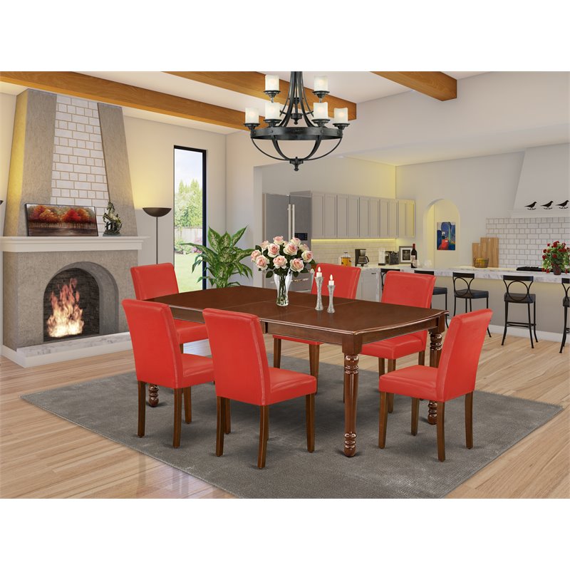 East West Furniture Dover 7-piece Wood Dining Set in Mahogany/Firebrick Red