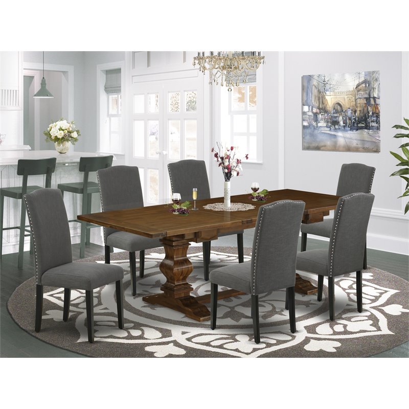 East West Furniture Lassale 7-piece Wood Dining Set in Walnut/Dark Gotham Gray