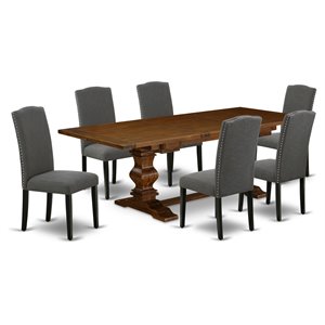 East West Furniture Lassale 7-piece Wood Dining Set in Walnut/Dark Gotham Gray