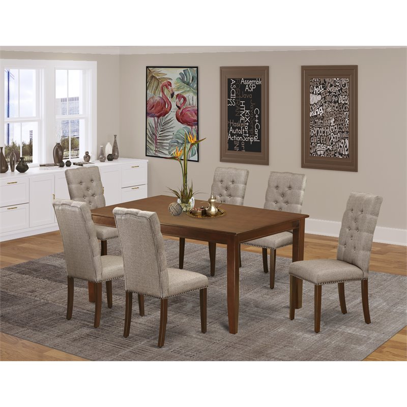 East West Furniture Dover 7-piece Wood Dining Table Set in Mahogany