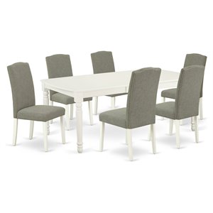 East West Furniture Dover 7-piece Wood Dining Set in Linen White/Dark Shitake
