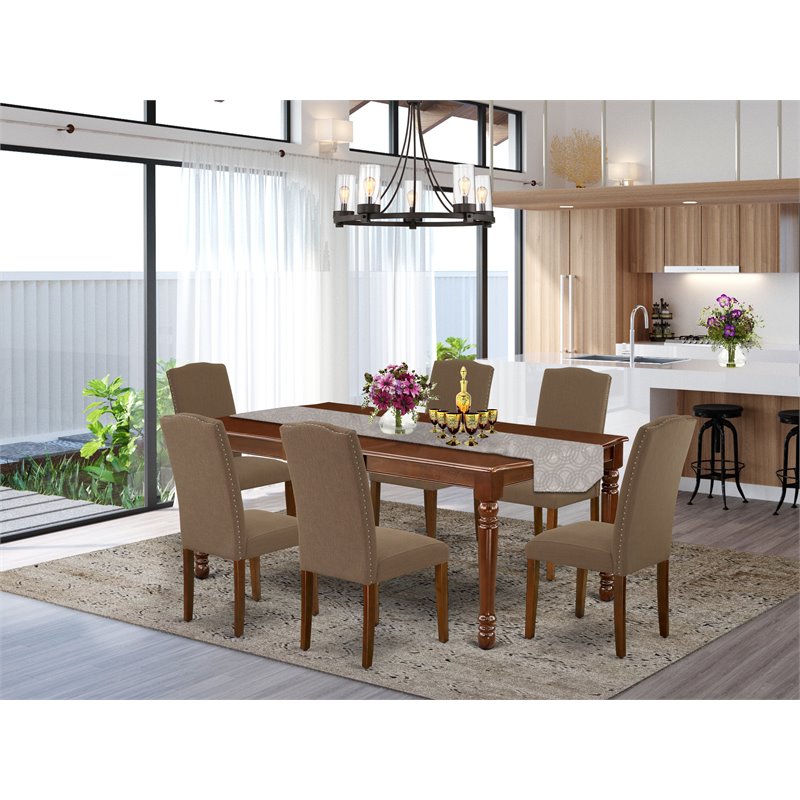 East West Furniture Dover 7-piece Wood Dining Set in Mahogany/Dark Coffee