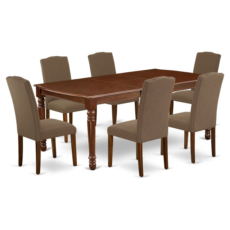 East West Furniture Dover 7-piece Wood Dining Set in Mahogany/Dark Coffee