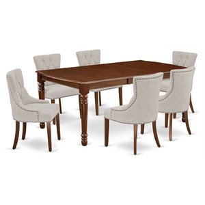 East West Furniture Dover 7-piece Wood Dining Set in Mahogany/Doeskin