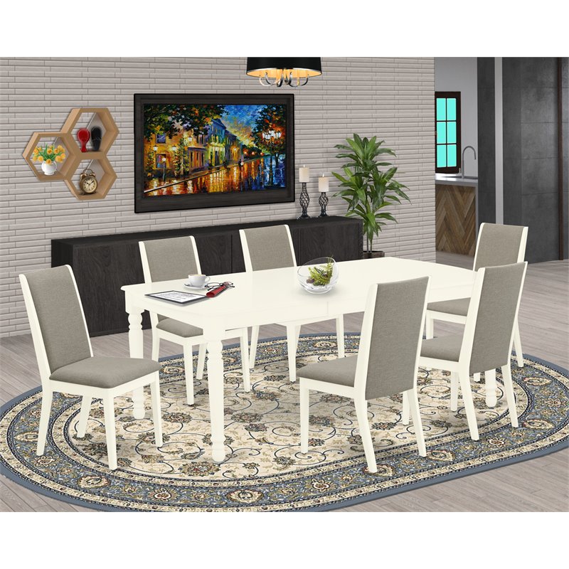 East West Furniture Dover 7-piece Wood Kitchen Table Set in Linen White