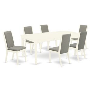 East West Furniture Dover 7-piece Wood Kitchen Table Set in Linen White