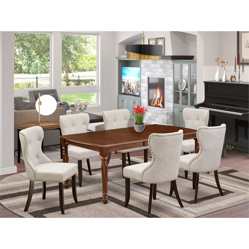 East West Furniture Dover 7-piece Wood Dining Set in Mahogany