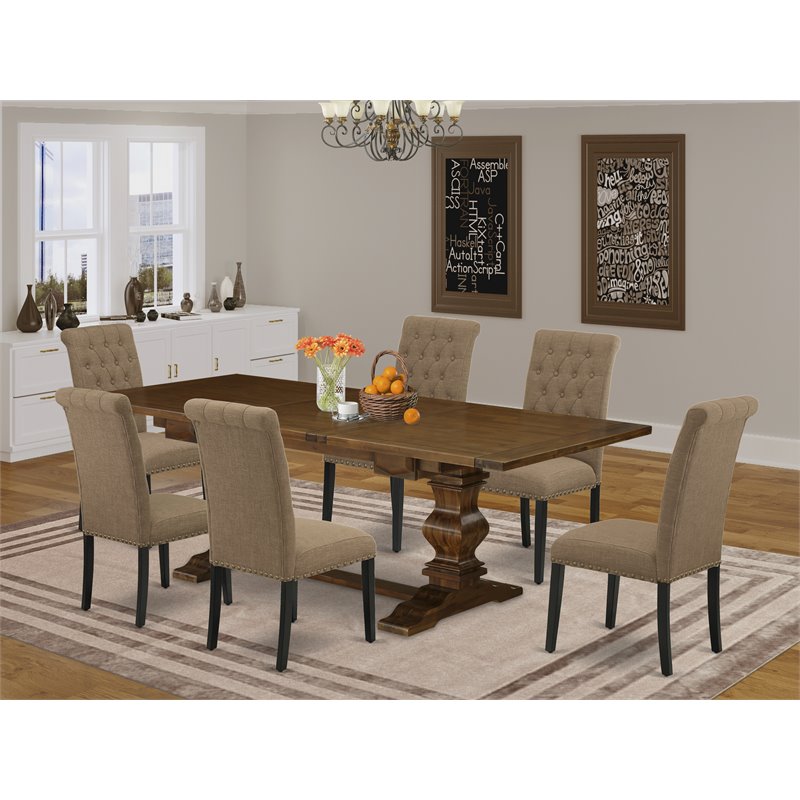 East West Furniture Lassale 7-piece Wood Dining Set in Walnut/Light Sable