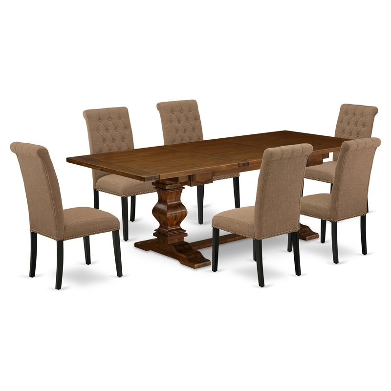 East West Furniture Lassale 7-piece Wood Dining Set in Walnut/Light Sable