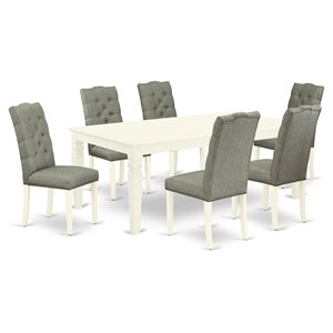 East West Furniture Logan 7-piece Wood Dining Room Set in Linen White