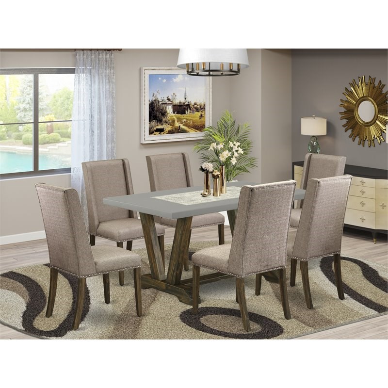 East West Furniture V-Style 7-piece Wood Kitchen Set in Dark Khaki Brown