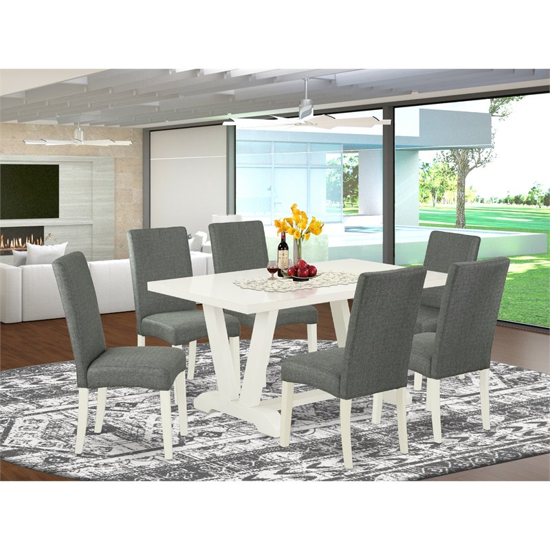 East West Furniture V-Style 7-piece Wood Dining Set in Gray Smoke