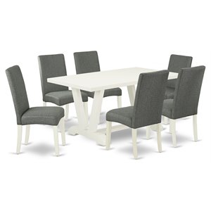 East West Furniture V-Style 7-piece Wood Dining Set in Gray Smoke