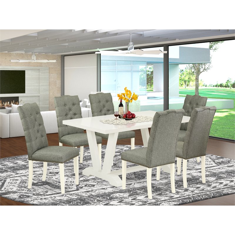 East West Furniture V-Style 7-piece Wood Dining Set in Smoke Gray