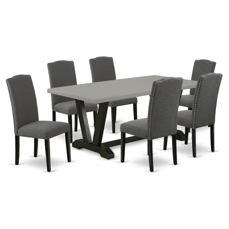 East West Furniture V-Style 7-piece Wood Dining Room Set in Dark Gotham Gray