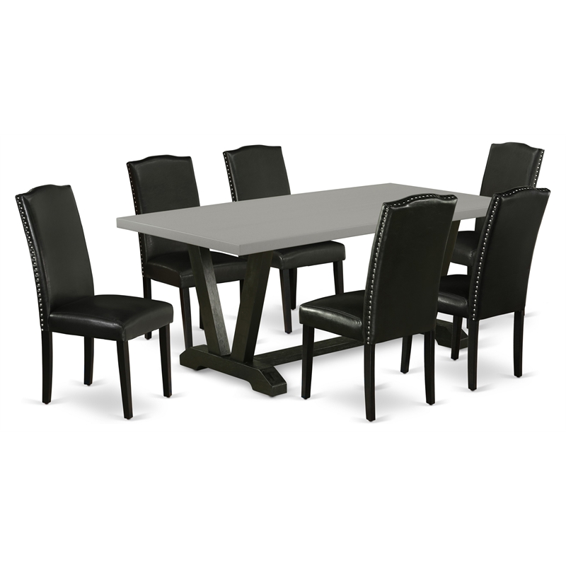 East West Furniture V-Style 7-piece Wood Kitchen Table and Chair Set in Black