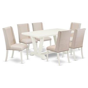 East West Furniture V-Style 7-piece Wood Dining Table Set in Cream