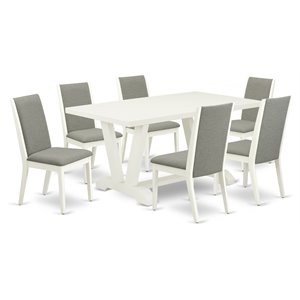 East West Furniture V-Style 7-piece Wood Dining Set in Linen White/Shitake