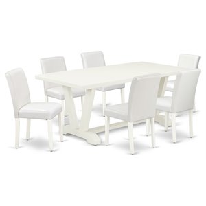 East West Furniture V-Style 7-piece Wood Dining Table and Chair Set in White