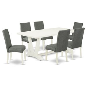 East West Furniture V-Style 7-piece Wood Dining Table Set in Gray Smoke