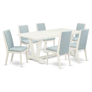 East West Furniture V-Style 7-piece Wood Dining Room Set in White/Baby Blue